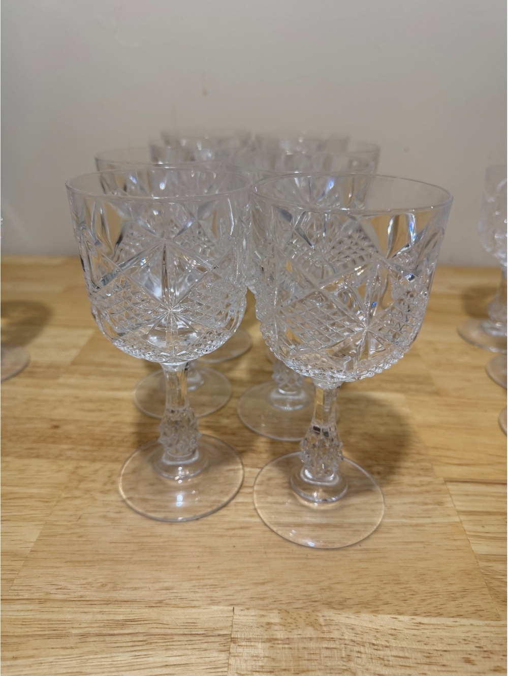Vintage Cristal D’Arques Wine Goblets 5.5”&6.5”s with Elegant Patterned Design